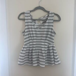 Anthropologie Deletta Textured Stripe Peplum Tank Top Gray White Small